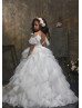 Cold Shoulder Beaded Lace Tulle Ruffle Sparkle Flower Girl Dress